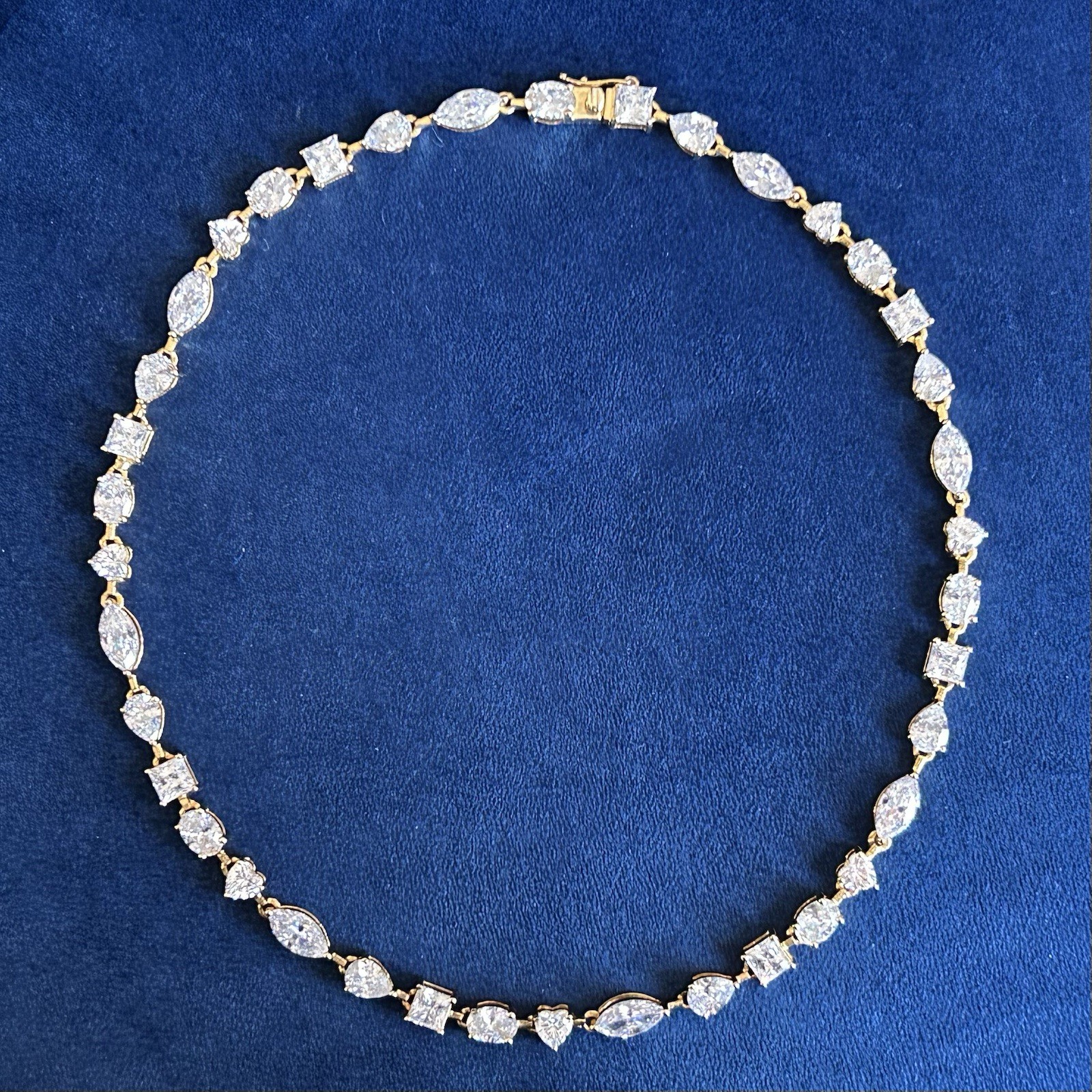 Statement Choker Tennis Necklace Multi-Cut Stones 14K Yellow Gold Plated