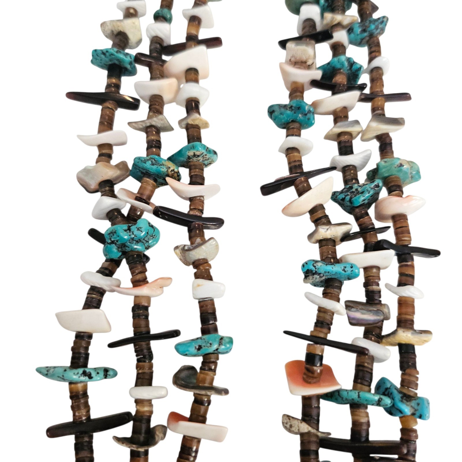 Santo Domingo Native American 3 strand Turquoise Shell Tab Necklace 32 In