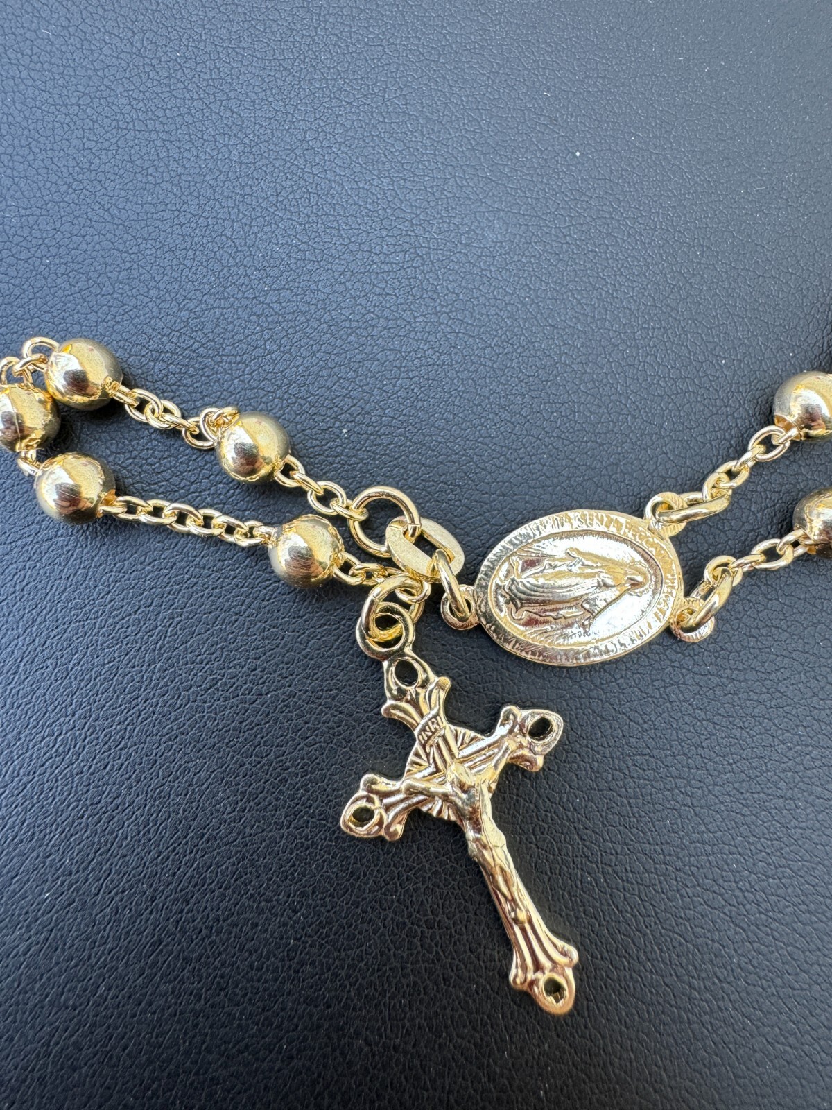 Men’s 30″ Long Rosary Beads Necklace 14k Gold Over 925 Silver Rosario ITALY 5mm