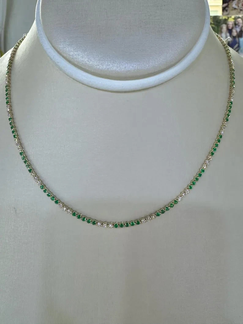 4Ct Round Lab-Created Emerald & Moissanite Tennis Necklace 925 Sterling Silver