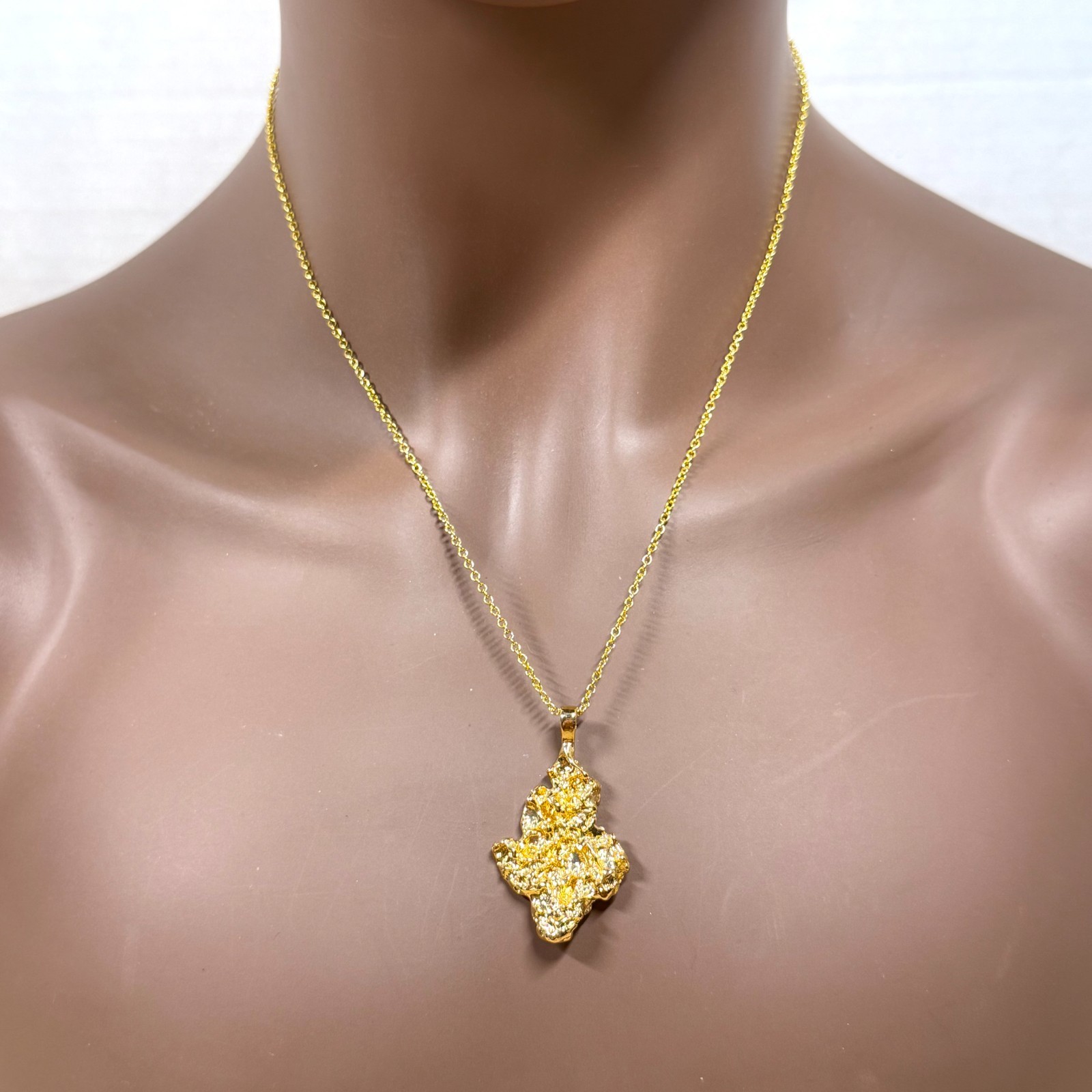 Gold Plated Nugget Pendant on Chain – Classic Bling Hip Hop Necklace – 18 in