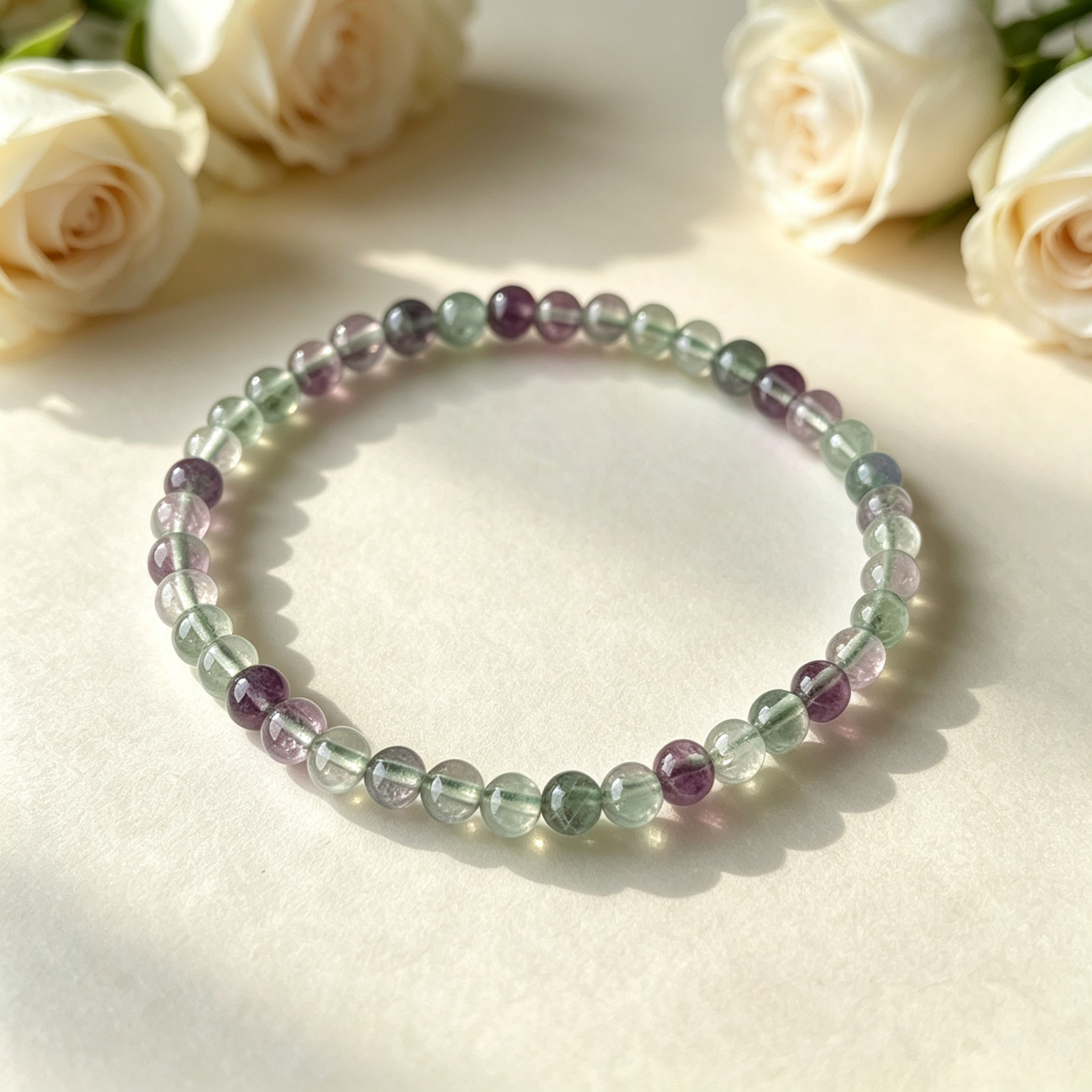 Rainbow Fluorite Stretch Beaded Bracelet Natural Crystal Jewelry Wrist Gems Gift