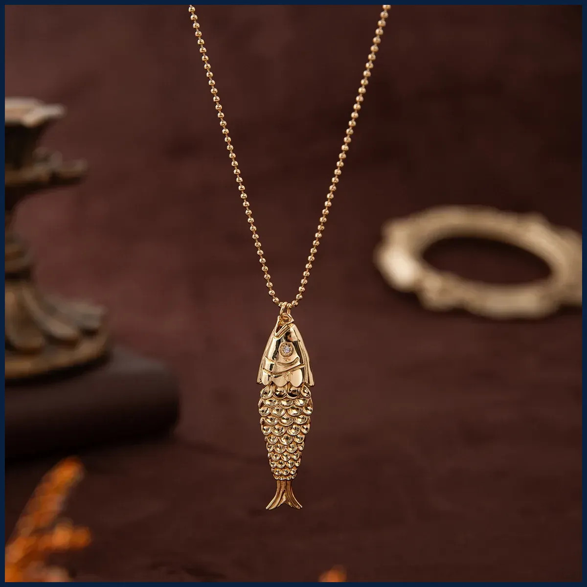 Koi Fish Pendant Necklace Zircon Gold Plated Hip Hop Lucky Jewelry Gift