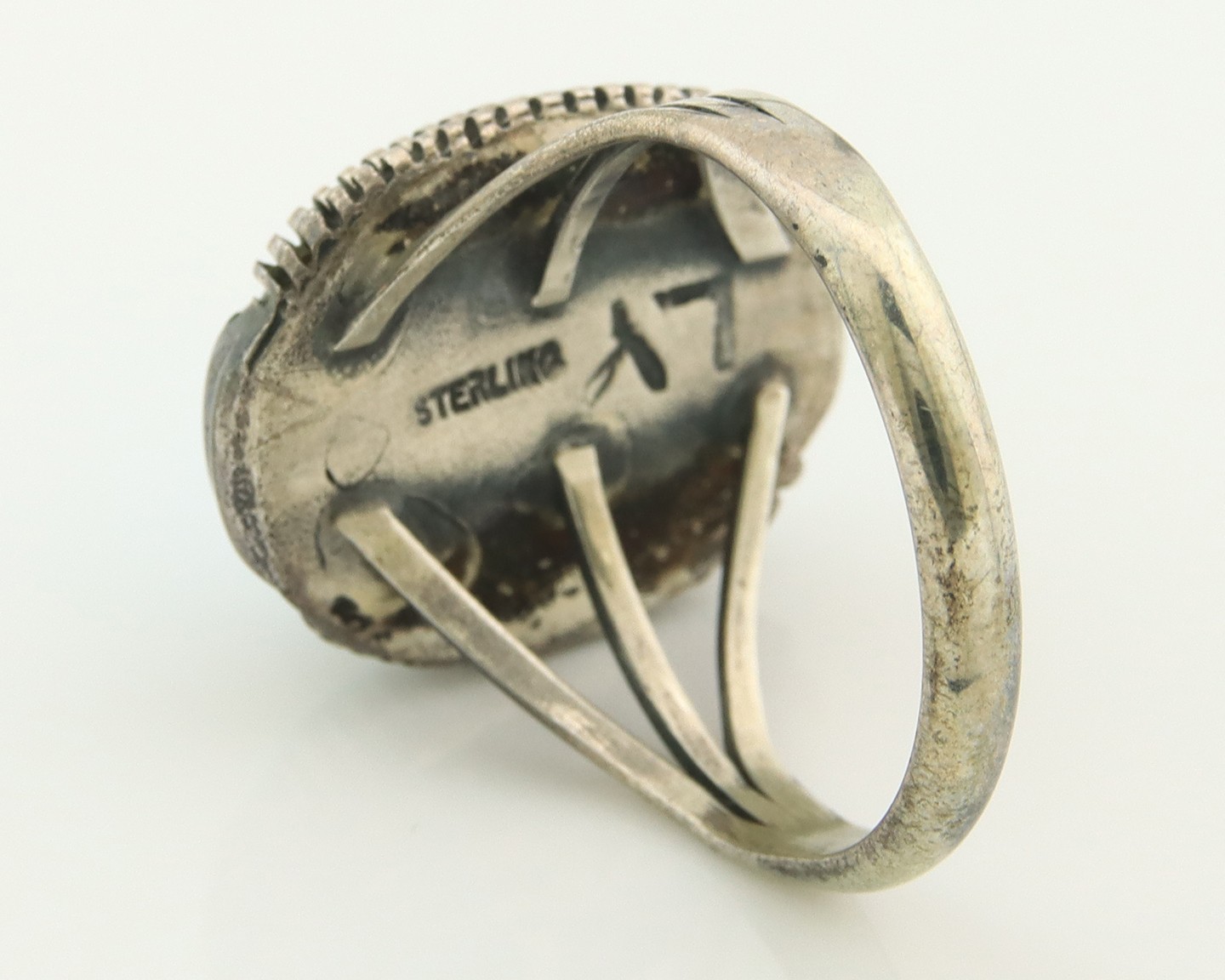 Navajo Ring Sterling Silver Natural Turquoise Signed LY Vintage Size 10.0