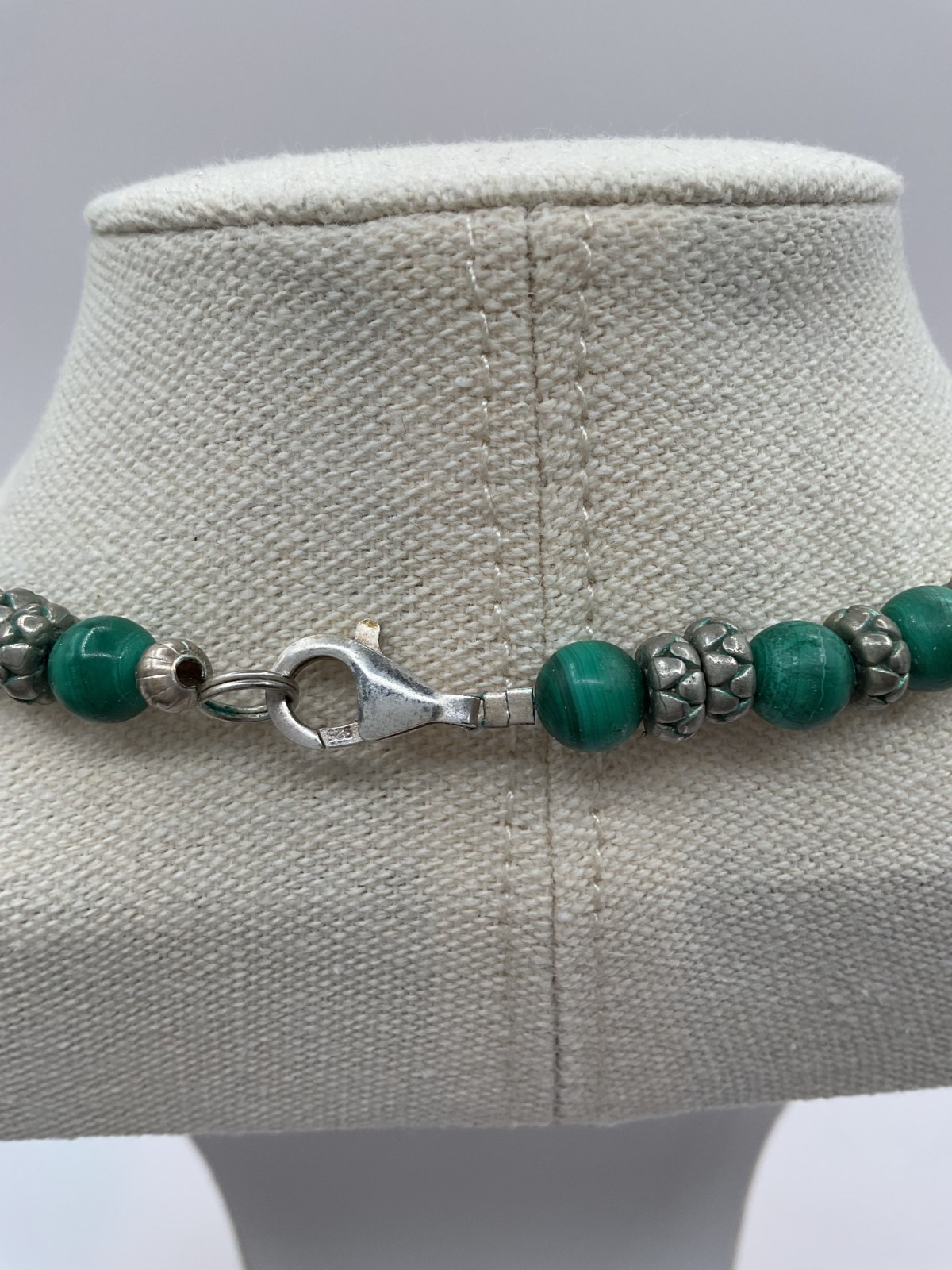 Malachite and sterling wire wrapped pendant necklace handcrafted 28 in 140 gm