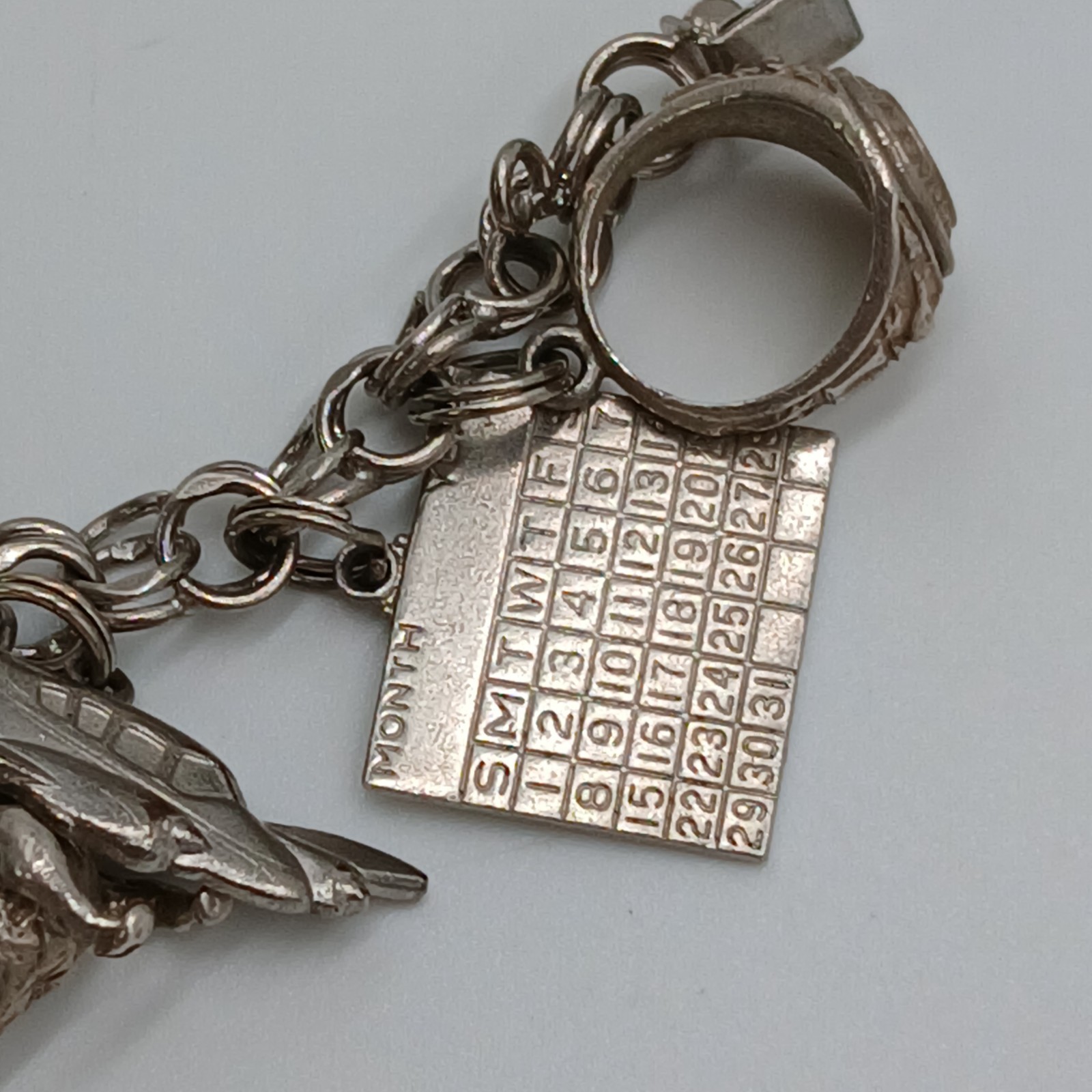 VTG 60s Charm Bracelet 8in Sterling Silver 70g JANE School Travel Faith South US