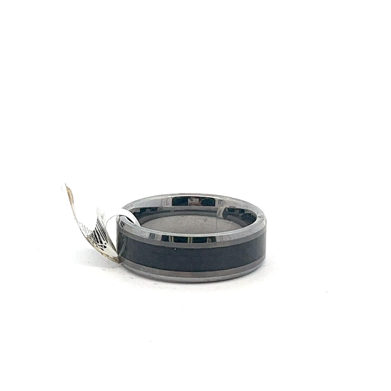 Triton 8mm Tungsten Carbide & Black Carbon Fiber Polished Beveled Edge Band Ring