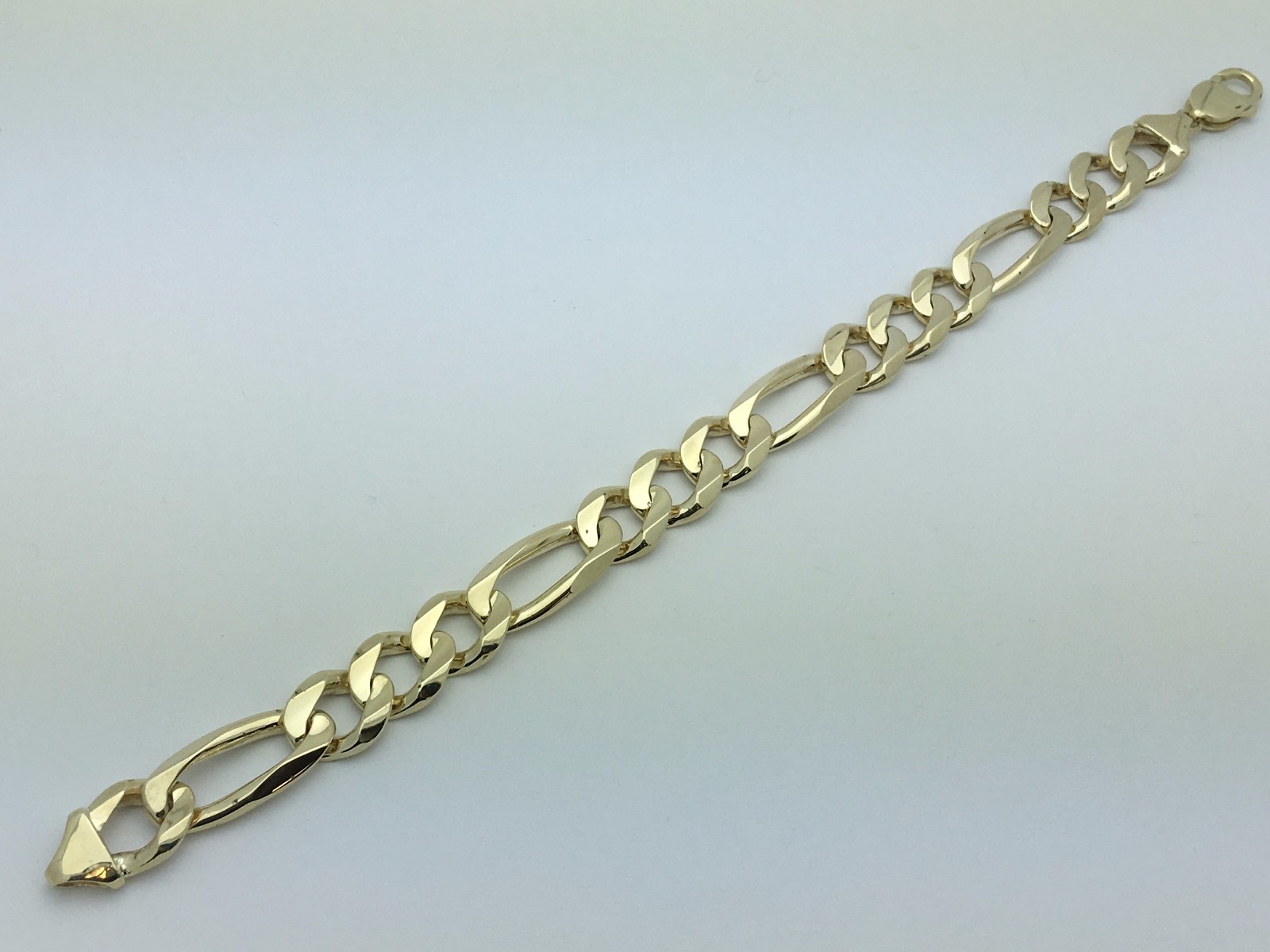 10k Yellow Gold Solid Heavy Link Figaro Chain Bracelet 9.25″ 12.7mm 43.2 grams
