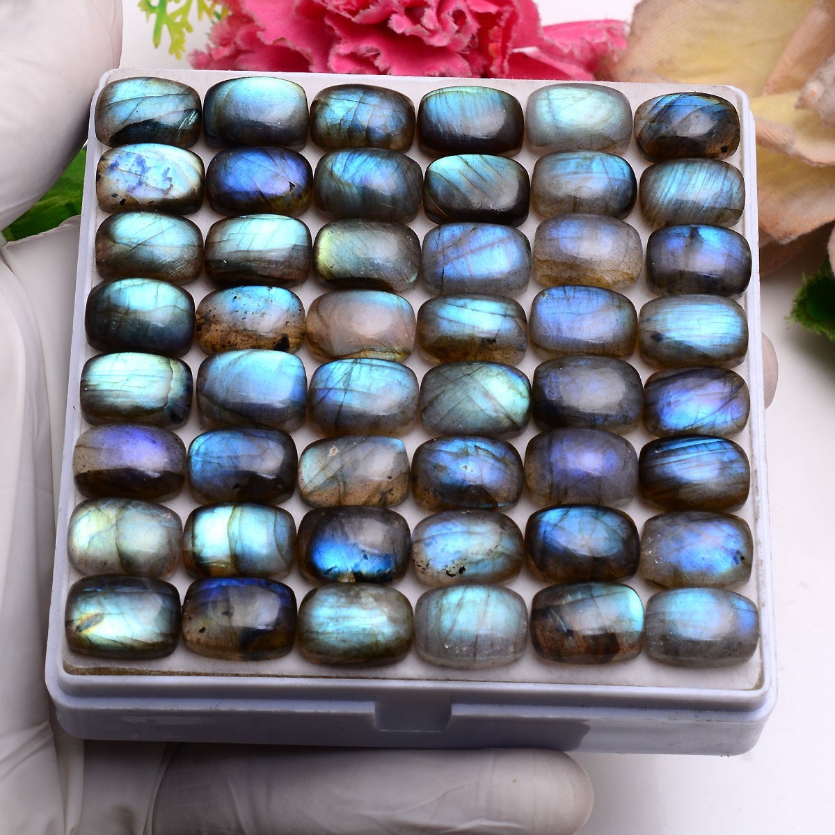Set Of 18 Pcs Natural Labradorite 14mmx10mm Cushion Cabochon Loose Gemstones Lot