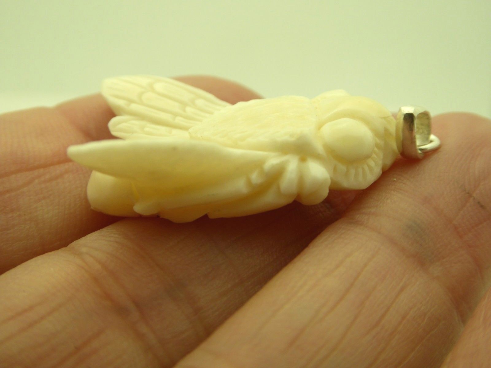 Carved Honey Bee Water Buffalo Bubalus Bubalis Bone Sterling 925 Amulet Necklace