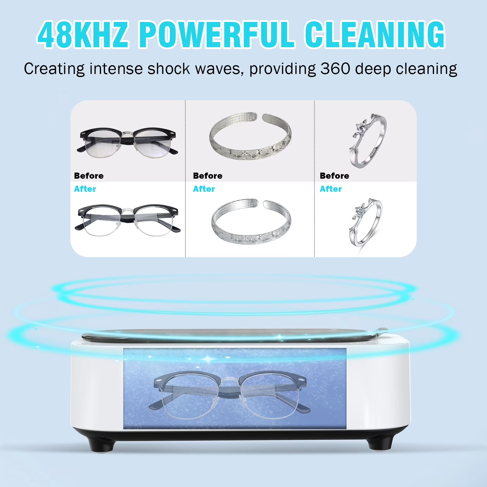 LOHEER 48kHz Ultrasonic Jewelry Cleaner 12oz FREE SHIP