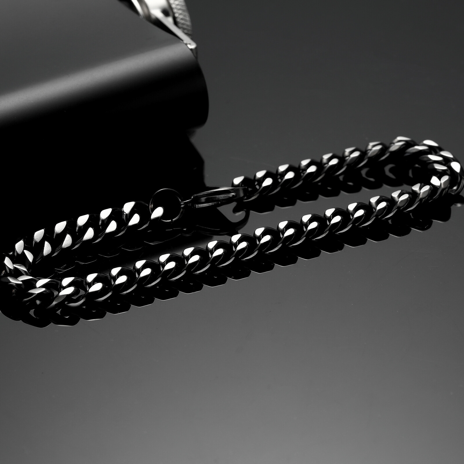 Basic Punk Stainless Steel 7mm Cuban Necklaces Bracelet For Men Women Black