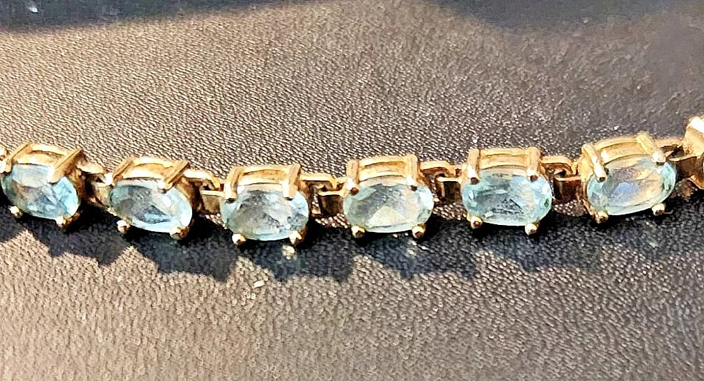 7Ct Oval Cut Lab-Created Aquamarine Women Tennis Bracelet 14K Yellow Gold Plated