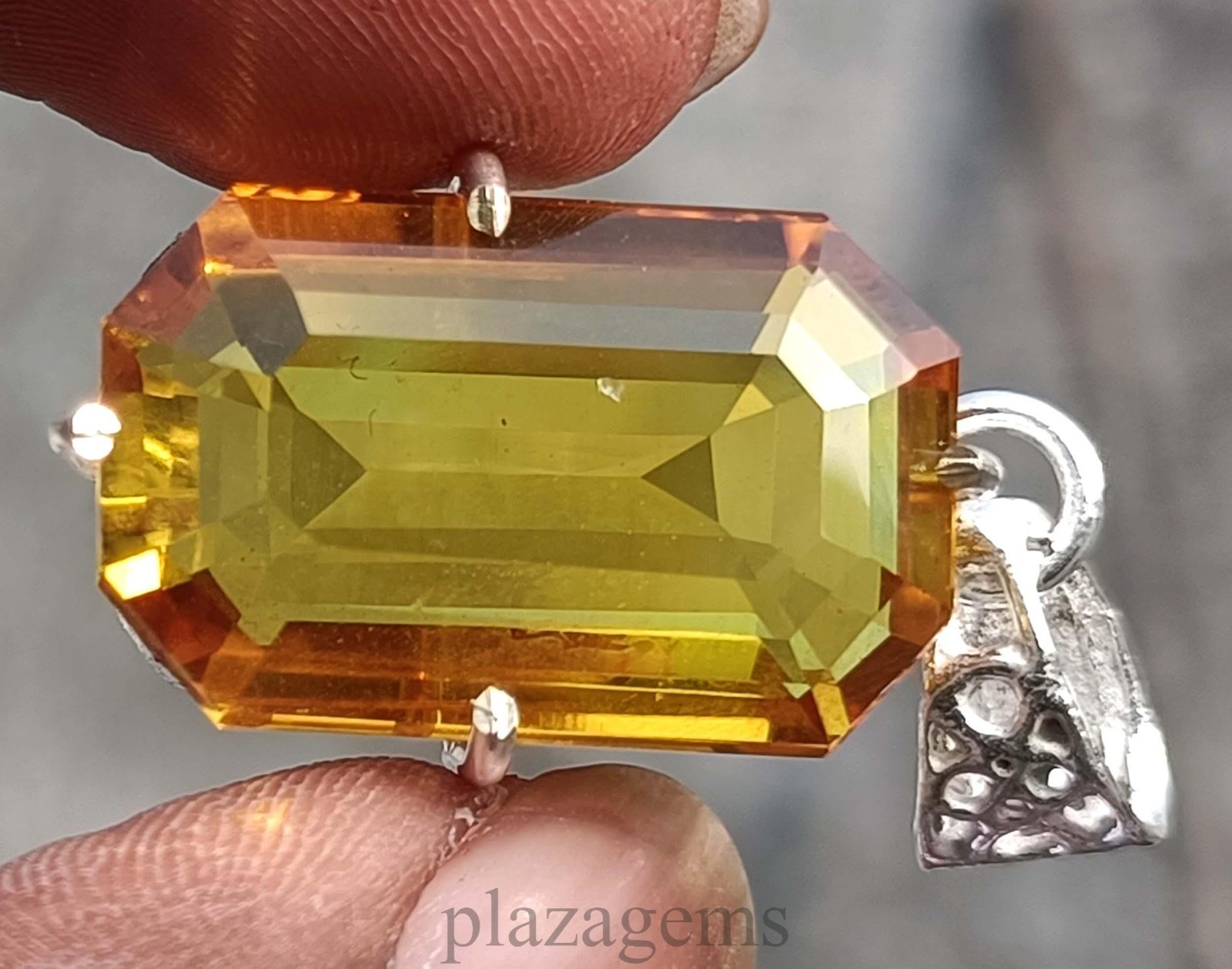 Natural Yellow Sapphire Pendant 50 Carat Emerald Cut 925 Silver Free Chain 5DJS