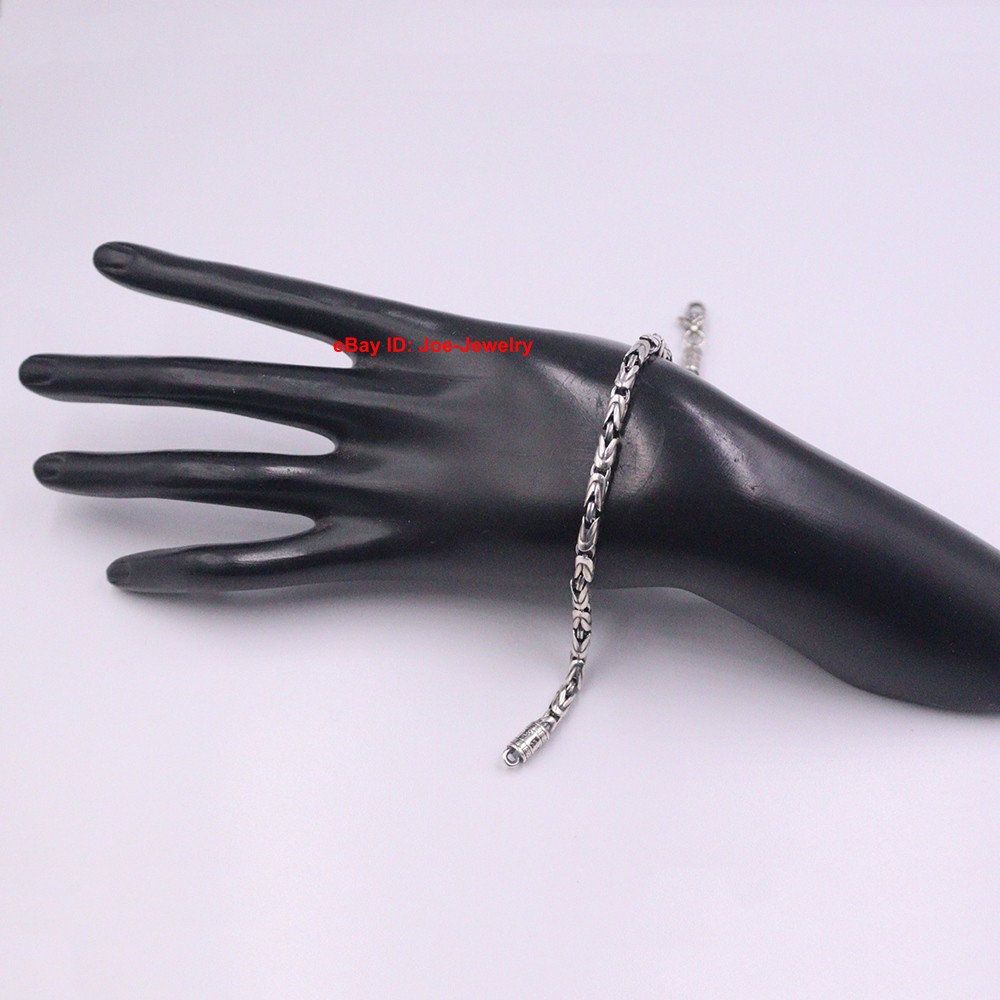 Real 925 Sterling Silver Bracelet 4mm Byzantine Link Men’s Chain 8.26inch