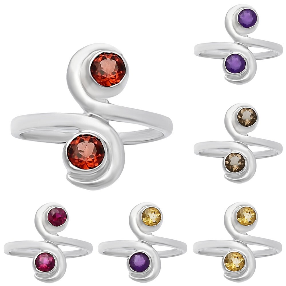 Round Natural Gemstone Spiral Ring 925 Sterling Silver Artisan Jewelry DGR1129