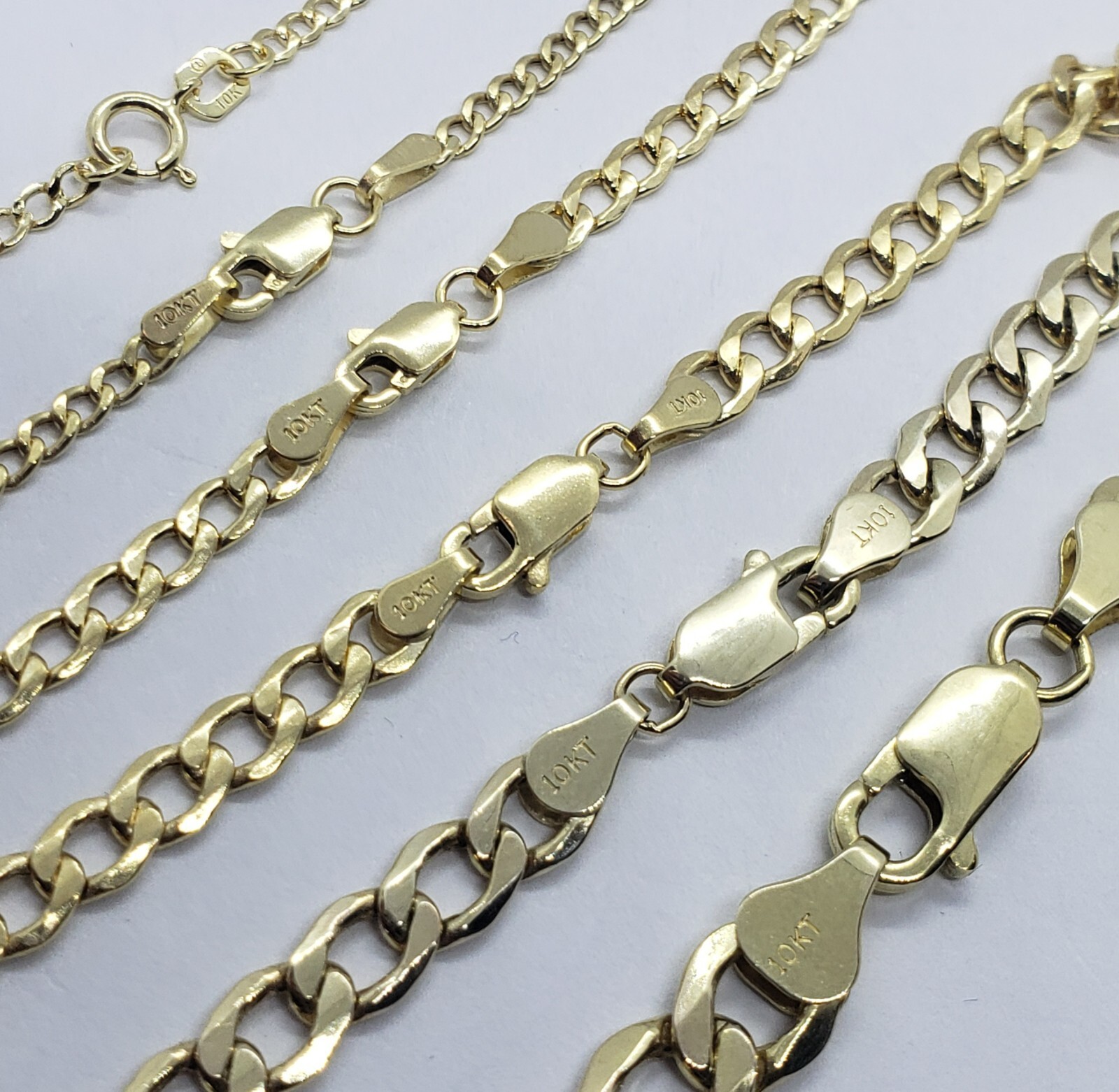 10K Yellow Gold Hollow Cuban Curb Chain Link Necklace Bracelet 2~7mm All Sizes