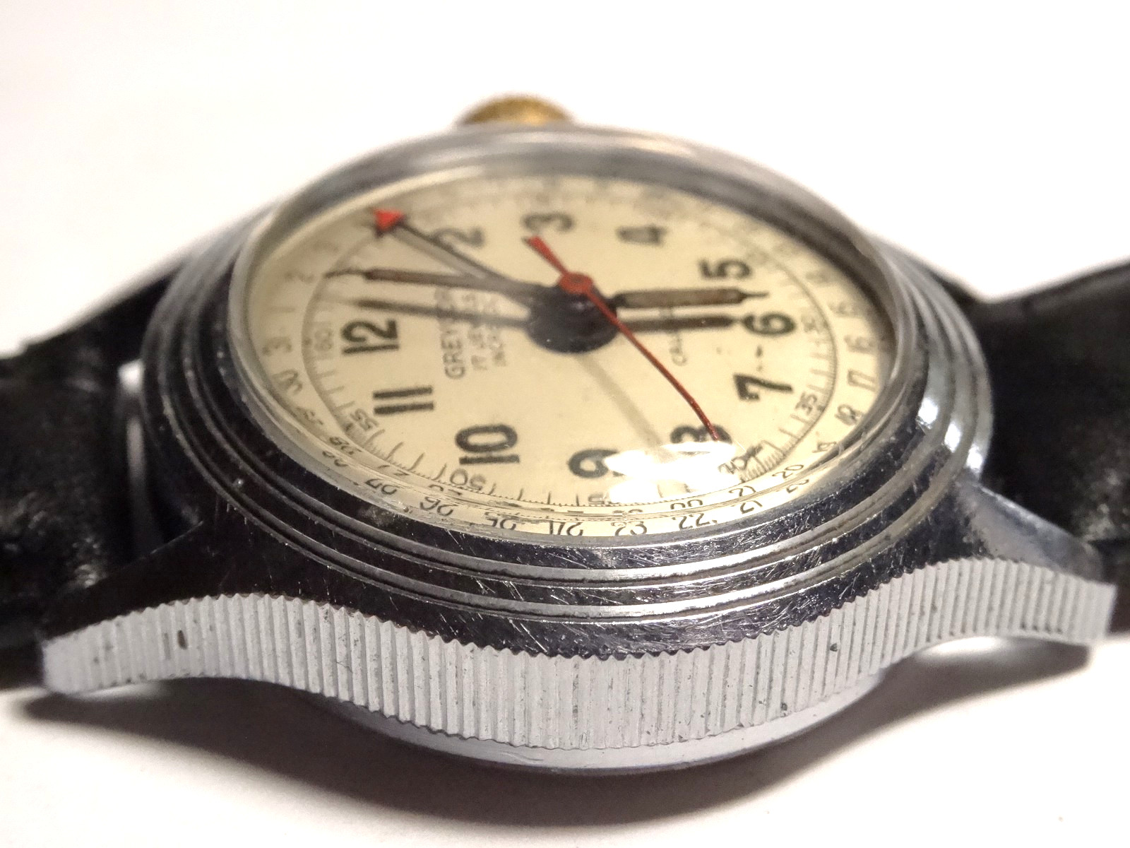 1950s Greygor Calendar 30mm 17J FHF28 Arrow Date Pointer Watch Stepped Case Runs