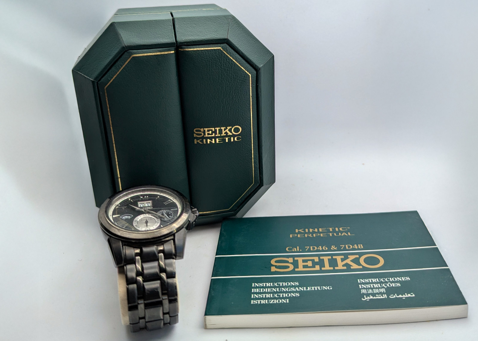 Seiko Premier Kinetic Perpetual Big Date Black Sapphire 7D48-0AM0| New Cap & Kit
