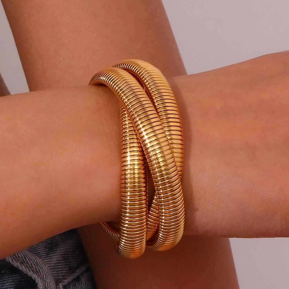 Three-Layer Winding Elastic Chain Gold/Silver Color Stainless Steel Bracelet