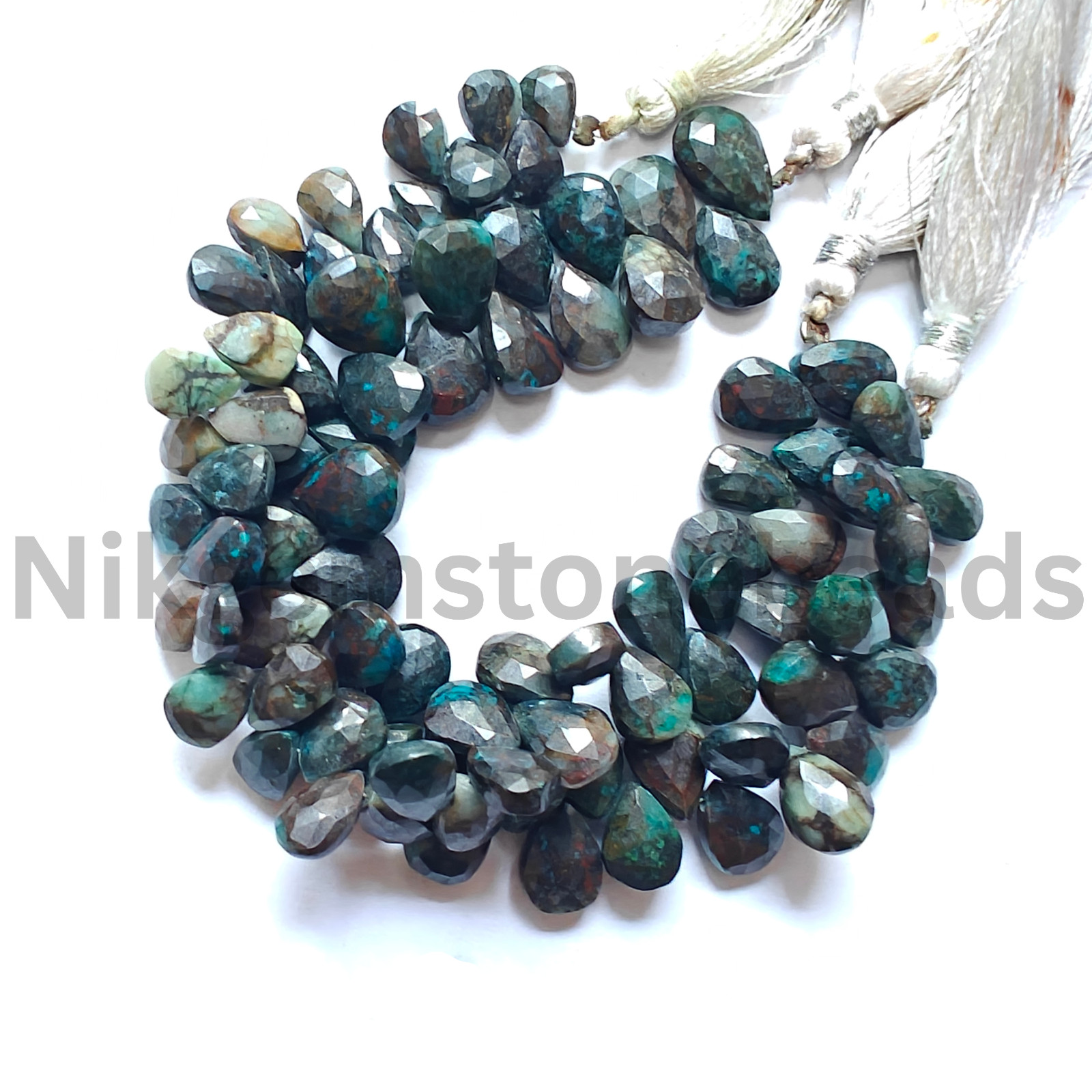 Natural Multi Chrysocolla Gems, Briolette Faceted Pear Cut Beads, 10.00-11.50 MM