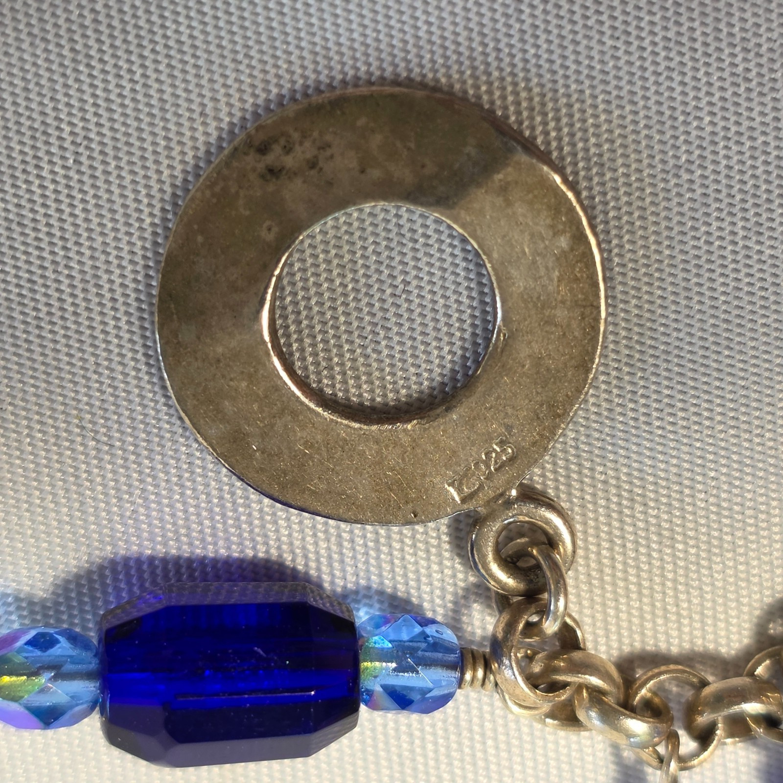 925 Sterling Silver Beaded Dangle Bracelet Cobalt Blue & Light Blue Glass Beads