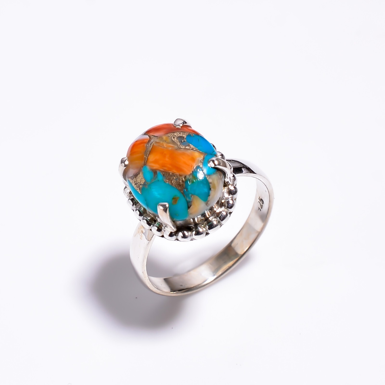 Anniversary Gift For Her Oyster Turquoise Statement Vintage Ring Size 925 Silver