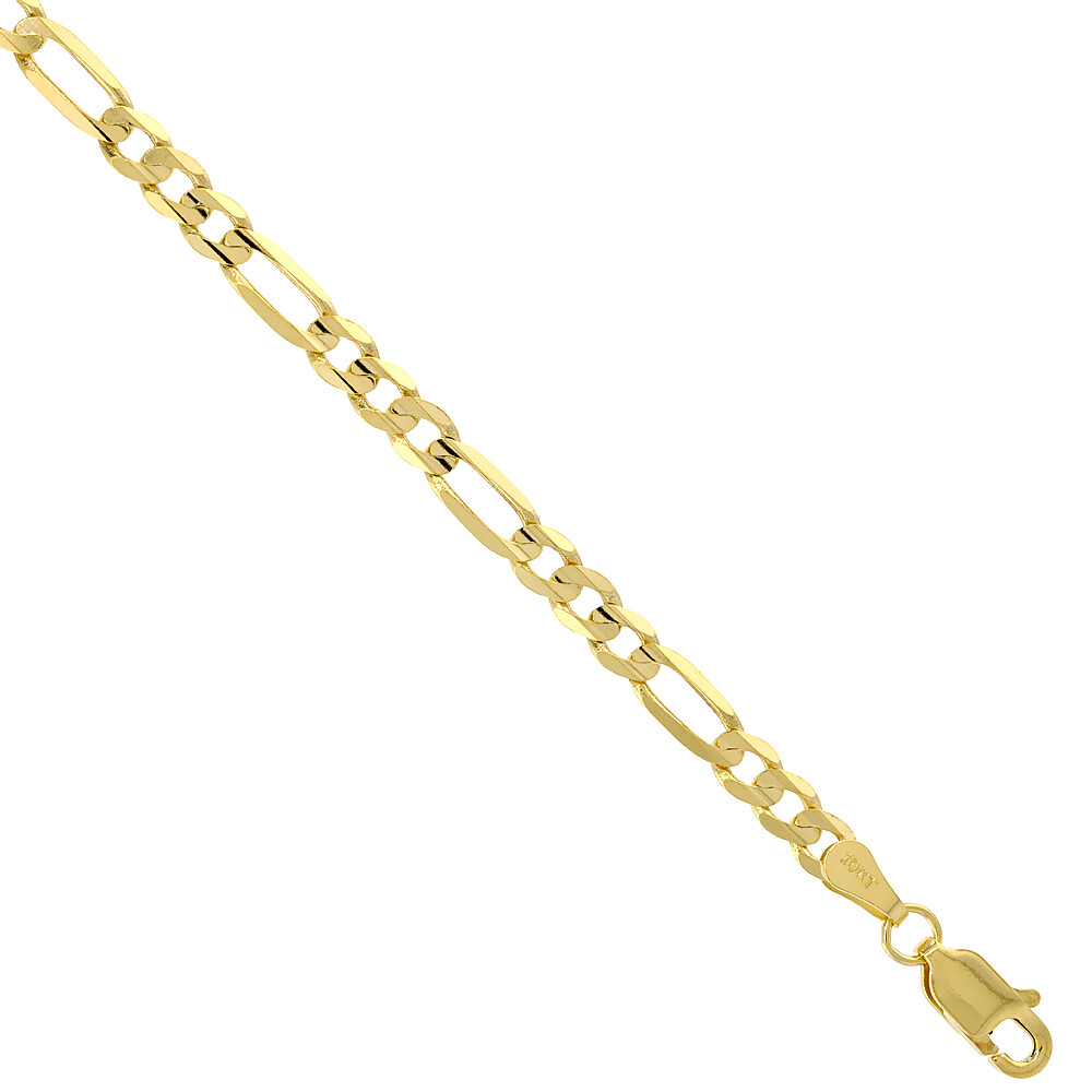 10K Solid Yellow Gold Figaro Chain Necklace Bracelet 2.5mm ~ 9mm / 16″ ~ 30″