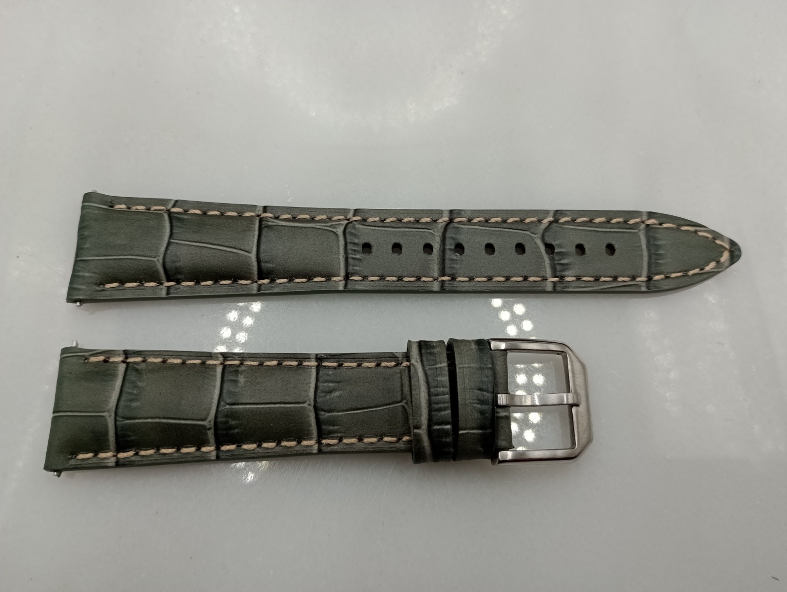 New 20mm Geckota Watchgecko Alligator Grain Calf Leather Grey Watch Strap 6B148