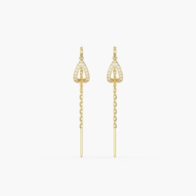 2Ct Round Cut Simulated Diamond Threader Drop Earrings In 14k Yellow Gold Plated