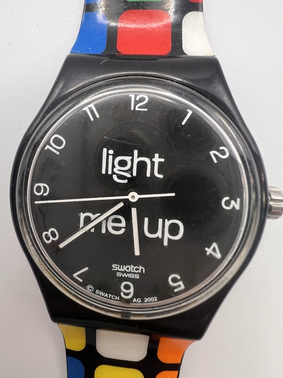 Vintage Swatch Gent LIGHT ME UP Touch Loomi GB908 2003 Cube Explosion Band READ