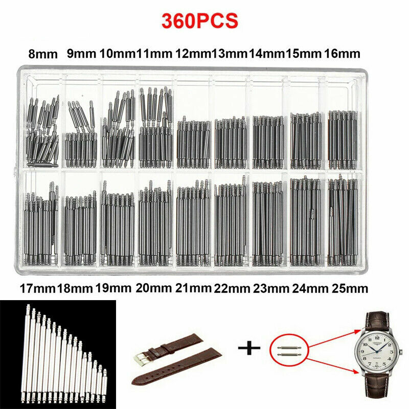360Pcs Watch Pins Spring Bars Band Strap Link Remover Set Repair Kit Stainless