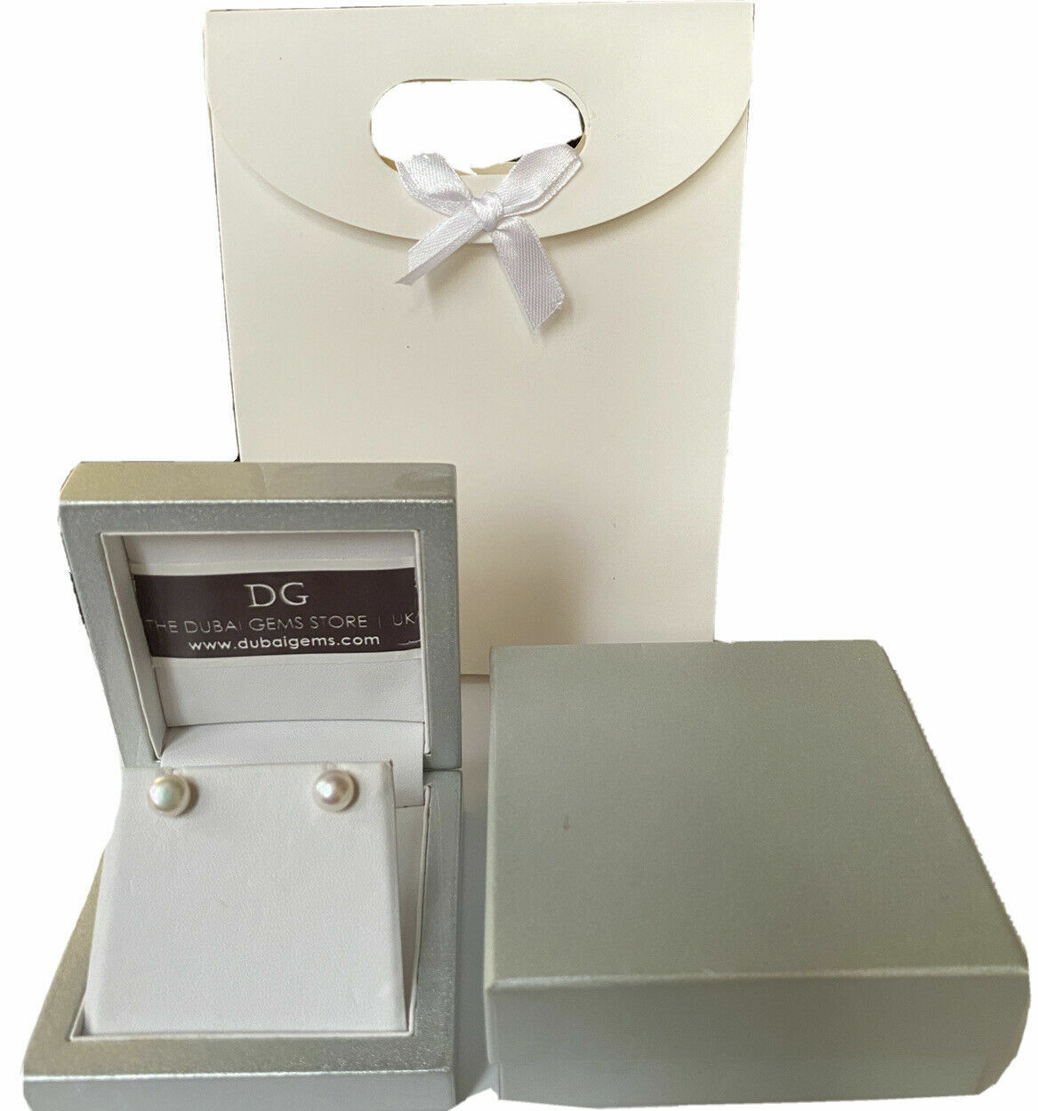 White Gold Finish Mother of Pearl Stud Earrings Set – Gift Box & Bag Included