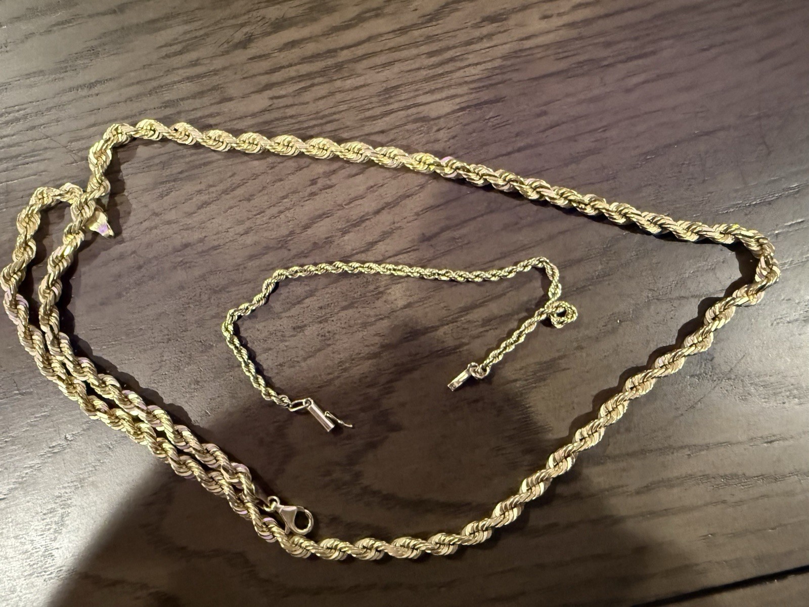 14 kt Rope chain and bracelet combo/ 14 kt Cadena y pulsera combo