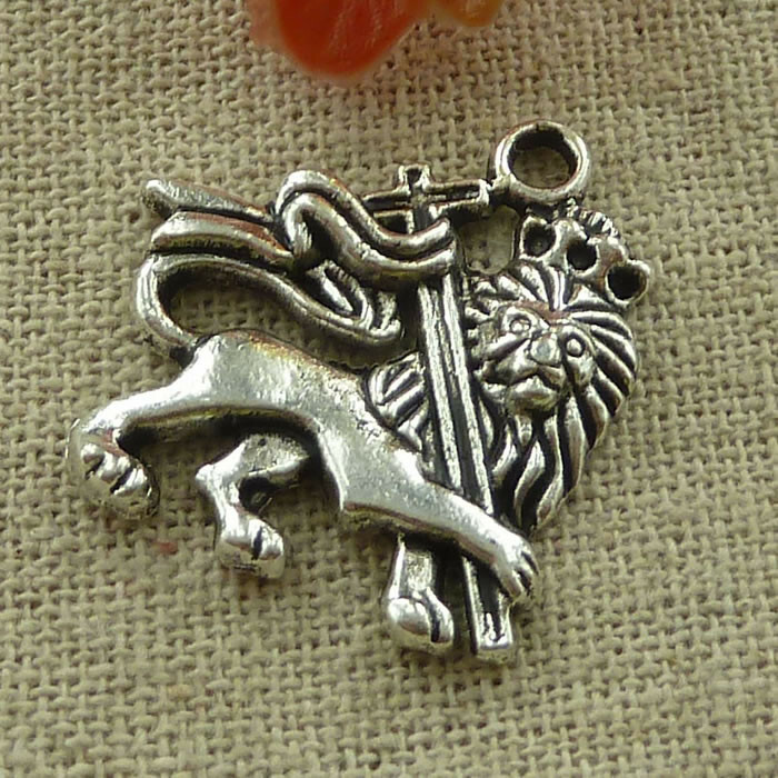 Free Ship 60 pcs tibetan silver lion charms 27X25mm L-2922