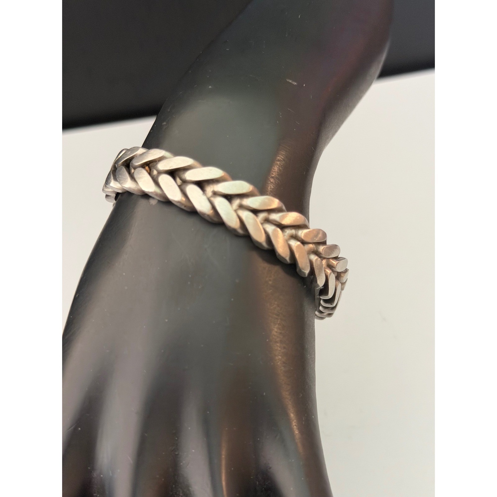 Braided Cuff Bracelet Unisex 6.75in Silver Tone Wheat Link Matte