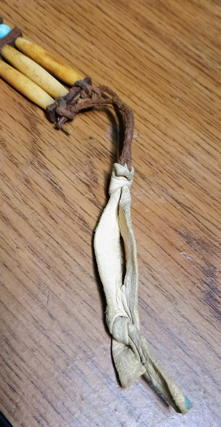 Vintage N.A.Turquoise Shell Boar Bone Leather Neck Choker