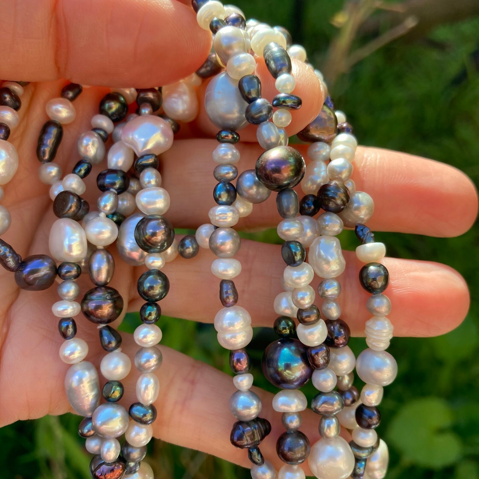 180cm size3-9mm baroque White black grey freshwater pearl Morandi color necklace
