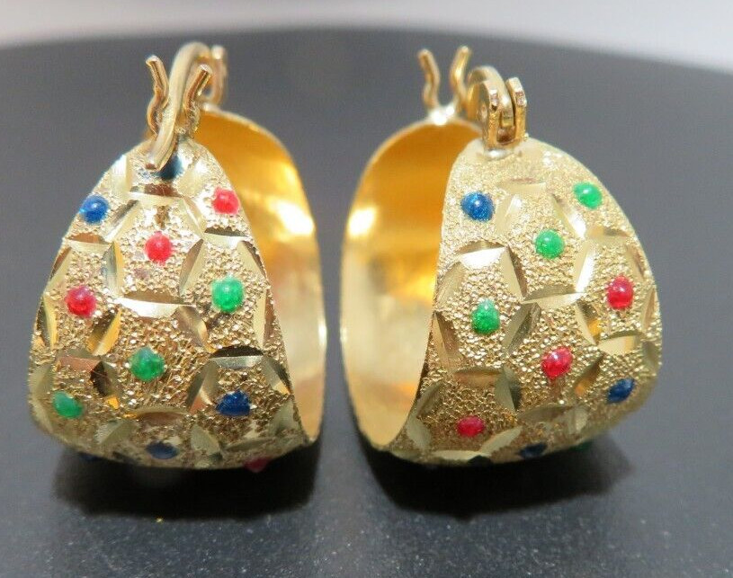 14K YG MULTI-COLOR ENAMEL HOOP EARRINGS 4.40 grams (G132597-16)