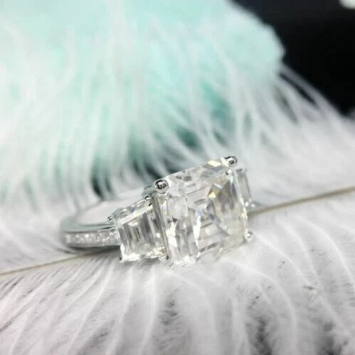 3Ct Asscher Lab Created Diamond Three-Stone Engagement Ring 14K White Gold Over