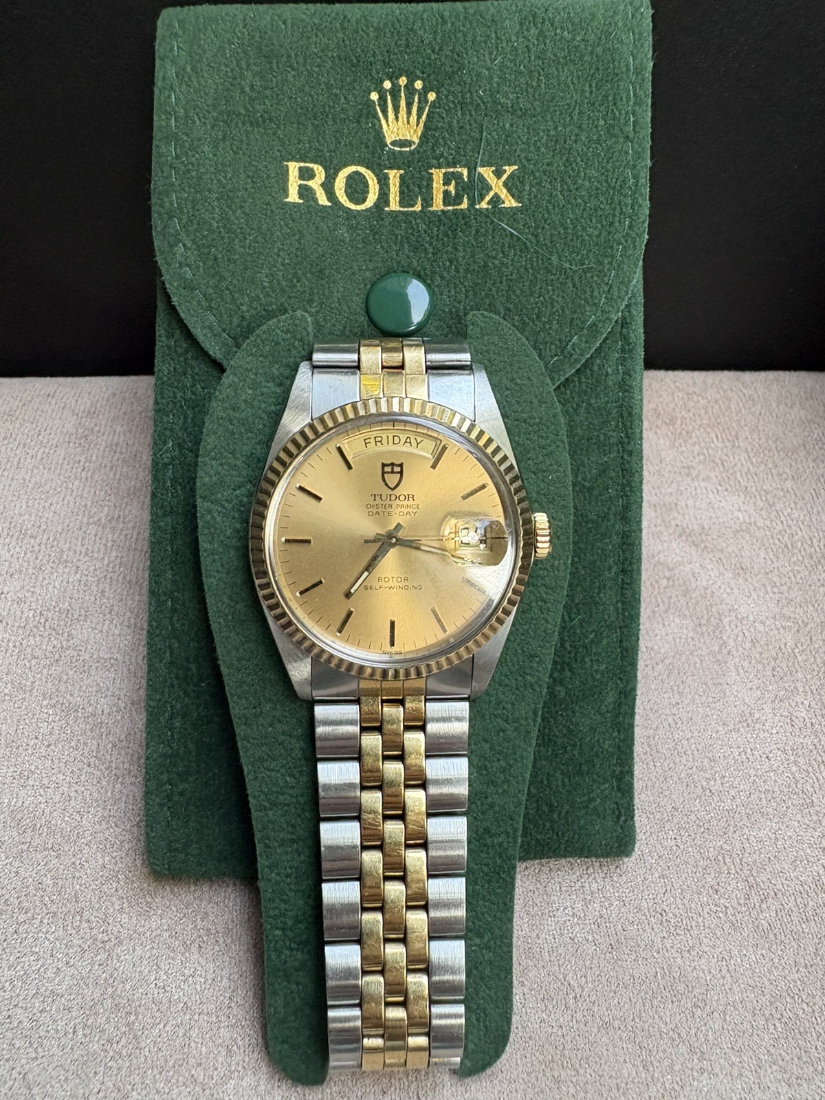TUDOR Oyster Prince Date Day 94613 – Two Tone 18K Gold | Champagne Dial w/Pouch
