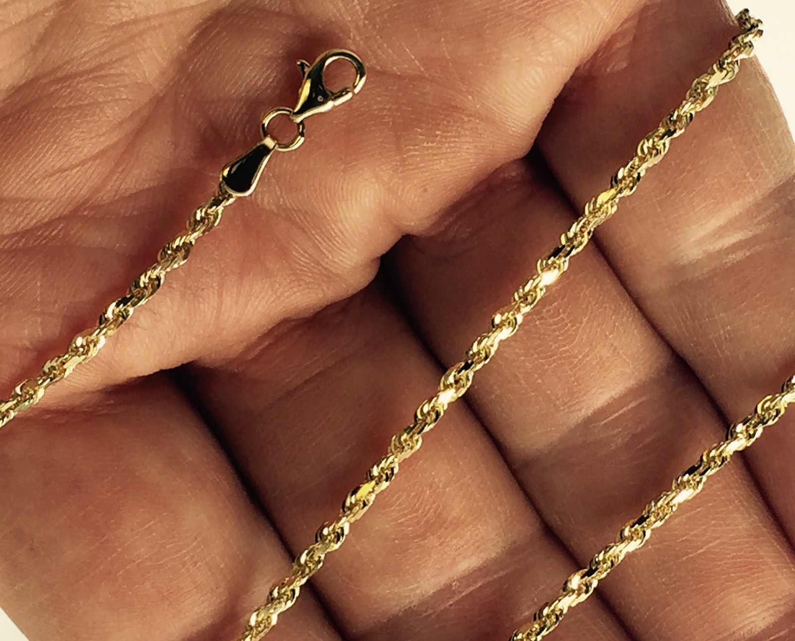 10k Yellow Gold 16″ Solid Diamond Cut ROPE Pendant Chain/Necklace 2mm 3 Grams
