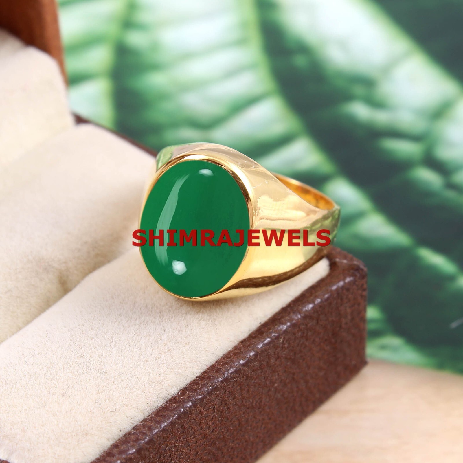 Natural Green Onyx Gemstone With Gold Plated 925 Sterling Silver Men Ring #1013
