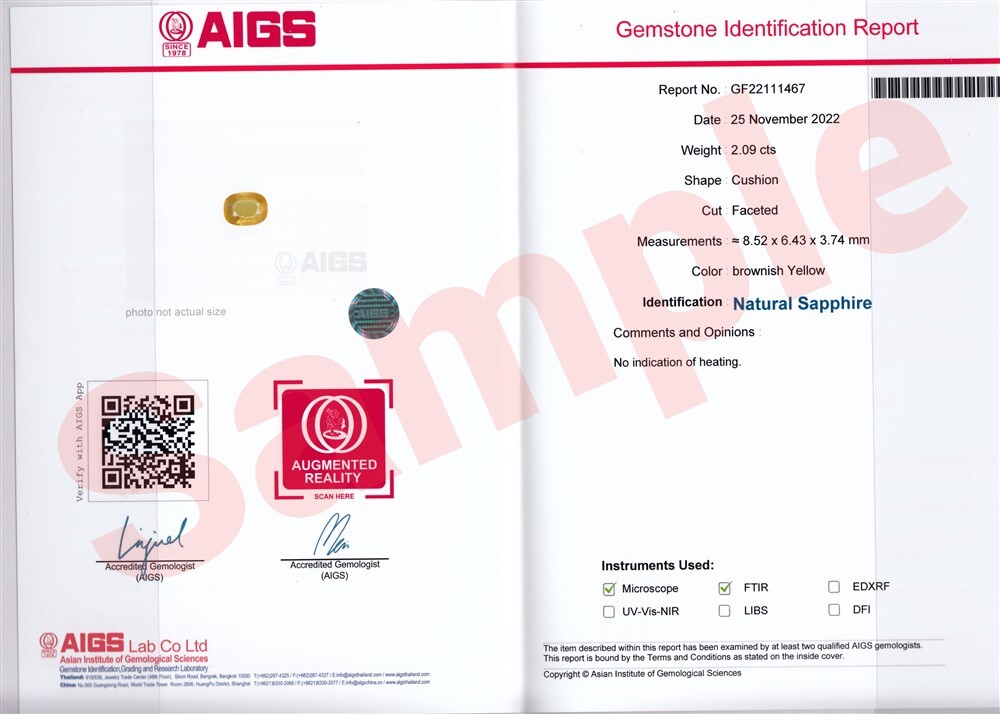 AIGS Gemstone Identification Full Report With Photo (Service)