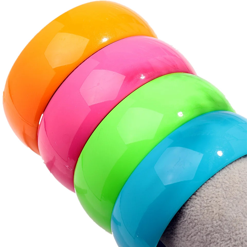 Acrylic Resin Chunky Bangle Women Fluorescent Color Round Wide Strand Jewelry