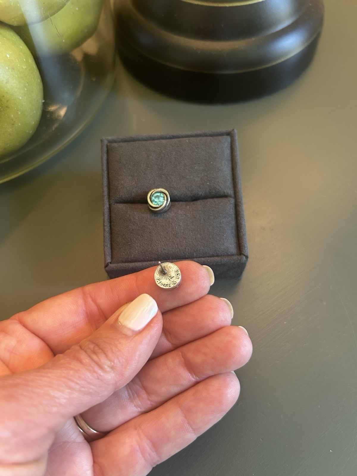 Patricia Locke Earrings Post Stud Silver Blue Zircon Crystal Round Worn Once