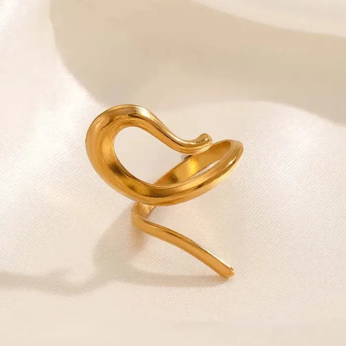 Adjustable Vintage Gold Geometric Hollow Stainless Steel Mood Tracker Ring for