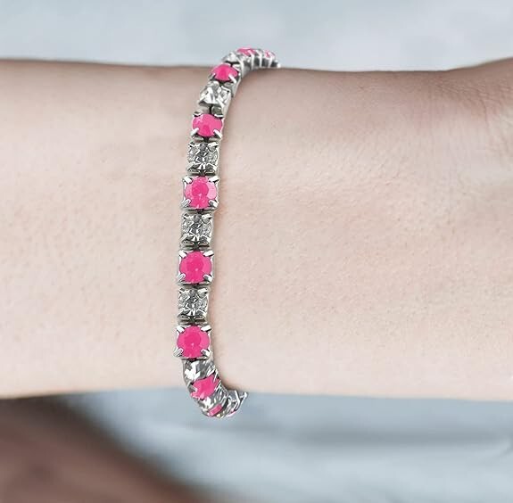 Pink and Rhinestone Child Tennis Bracelet Stretch silver color 7 pieces total