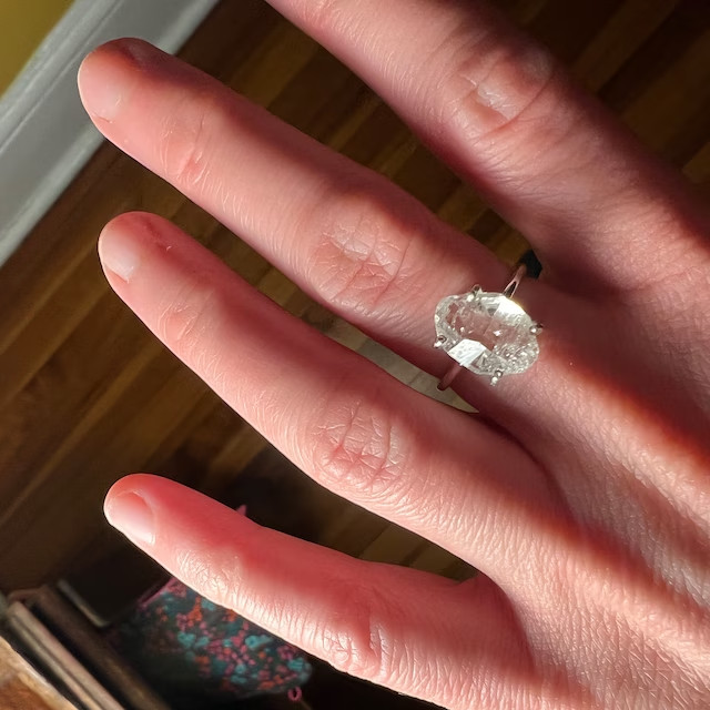 Natural Raw Herkimer Diamond Crystal 14k Gold Ring | Handmade Boho Jewelry