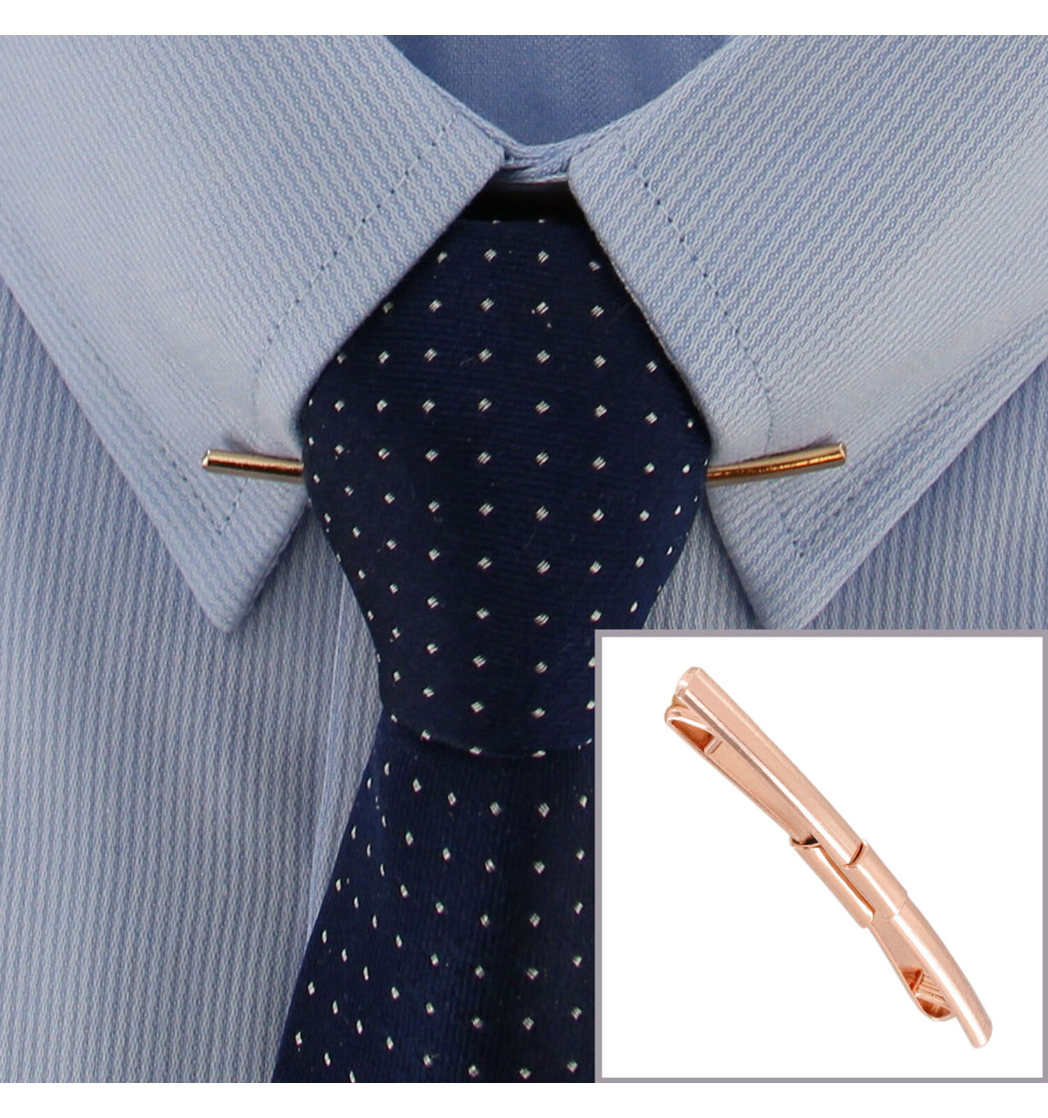 Ky & Co Mens Plain Rose Gold Tone Collar Bar Pin Clip 2 1/8″ Made in USA